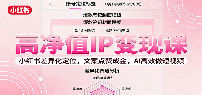 高净值IP变现课：小红书差异化定位，文案点赞成金， AI高效做短视频-鼎铸网