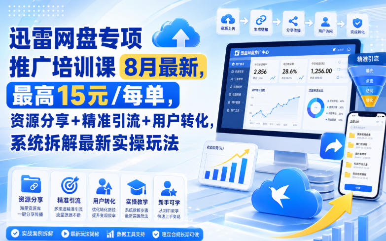 831611f9fbc4bf4728700bb1f782016d.jpeg 迅雷网盘专项推广培训课8月最新,最高15米/每单,资源分享+精准引流+用户转化,系统拆解最新实操玩法(更新0903)