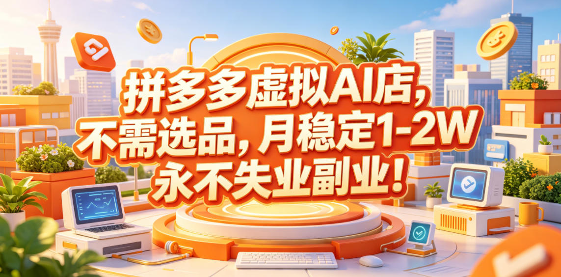 拼多多虚拟AI店，不需选品，月稳定1-2W，永不失业副业！【揭秘】-鼎铸网