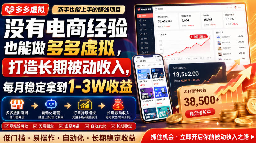 没有电商经验也能做多多虚拟，打造长期被动收入，每月稳定拿到1-3W收益【揭秘】-鼎铸网