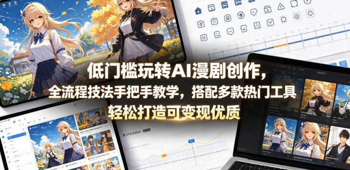 低门槛玩转AI漫剧创作,全流程技法手把手教学,搭配多款热门工具,轻松打造可变现优质作品-鼎铸网