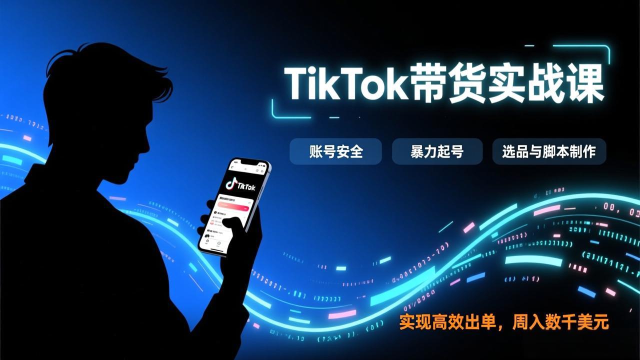 TikTok带货实战课,涵盖账号安全、暴力起号、选品与脚本制作,实现高效出单,周入数千美元-鼎铸网