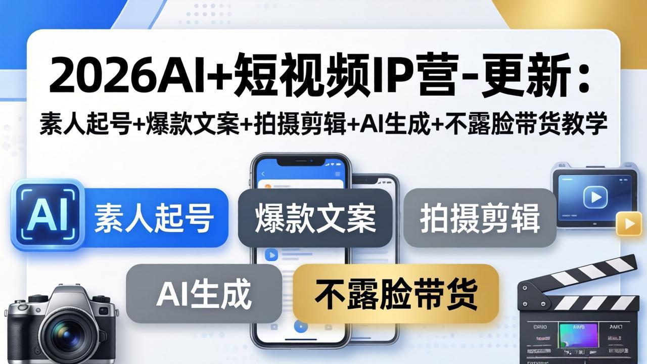 2026AI+短视频IP营-更新：素人起号+爆款文案+拍摄剪辑+AI生成+不露脸带货教学-鼎铸网
