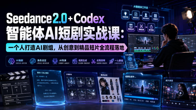 84e8d362640644d70b4eefb6ae364e9d.jpeg Seedance2.0+Codex智能体AI短剧实战课:一个人打造AI剧组,从创意到精品短片全流程