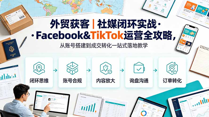 855e13dbb779a54c703357eb8193b81e.jpeg 外贸获客|社媒闭环实战·Facebook&TikTok运营全攻略,从账号搭建到成交转化一站式落地教学