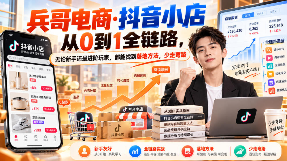 【无水印】兵哥电商·抖音小店从0到1全链路，无论新手还是进阶玩家，都能找到落地方法，少走弯路(更新9月)-鼎铸网