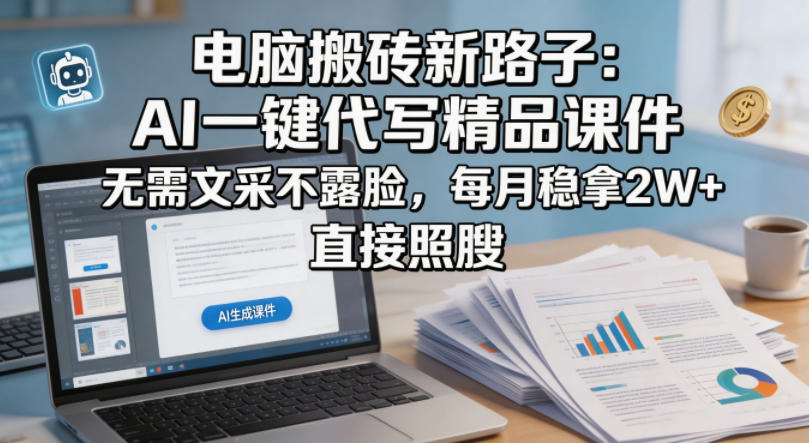 85ad052a0c9a98889a8735b69f314635.jpeg 电脑搬砖新路子:AI一键代写精品课件,无需文采不露脸,每月稳拿2W+,直接照搬