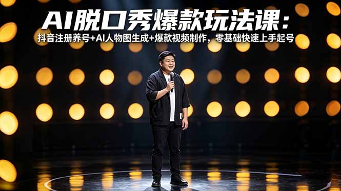 8618eb484fb7f2518fe76cf7f163957f.jpeg AI脱口秀爆款玩法课:抖音注册养号+AI人物图生成+爆款视频制作,零基础快速上手起号