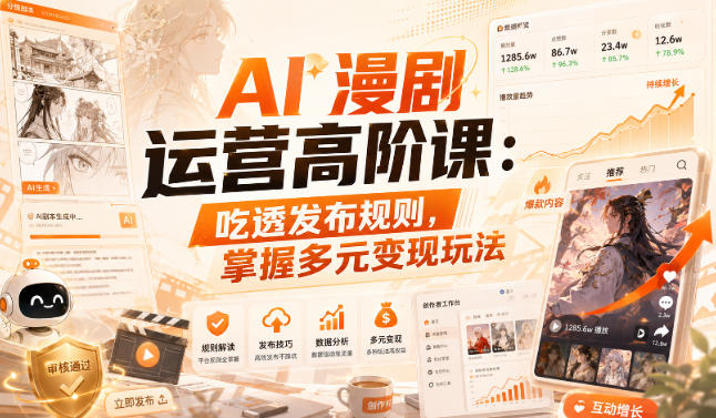 8647932557f1b1b0707e85791553b632.jpeg AI漫剧运营高阶课:吃透发布规则,掌握多元变现玩法