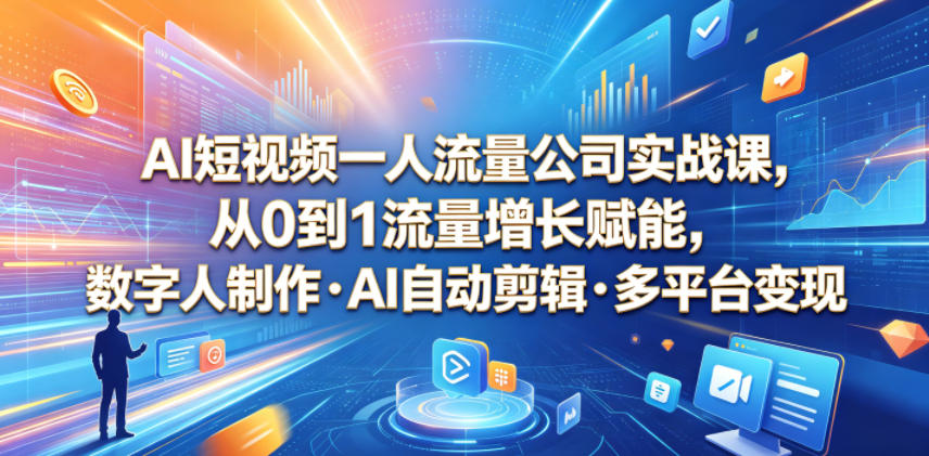 8693cbf81a5c36dc7f93484a873bd414.jpeg AI短视频一人流量公司实战课,从0到1流量增长赋能,数字人制作・AI自动剪辑・多平台变现,一人做流量生意全落地教程