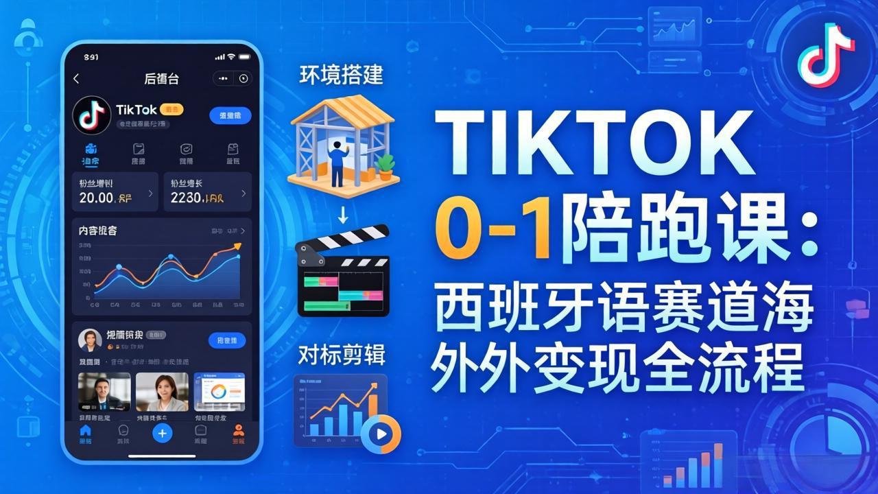 TIKTOK 0-1 陪跑课：从环境搭建到刷对标剪辑，西班牙语赛道海外变现全流程-鼎铸网