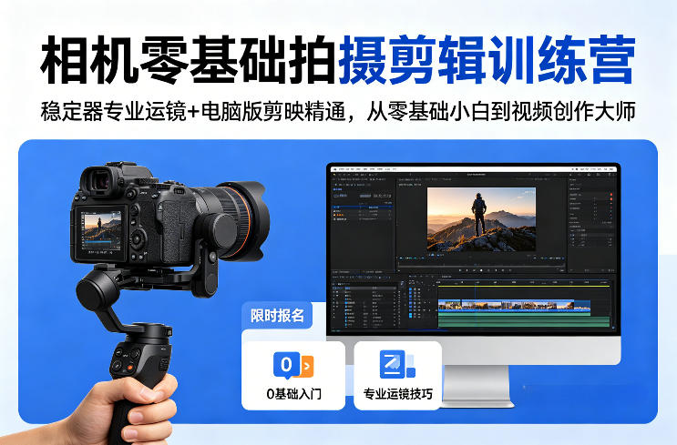 878af5b5a8bfeae819eda503307c4c79.jpeg 相机零基础拍摄剪辑训练营:稳定器专业运镜+电脑版剪映精通,从零基础小白到视频创作大师