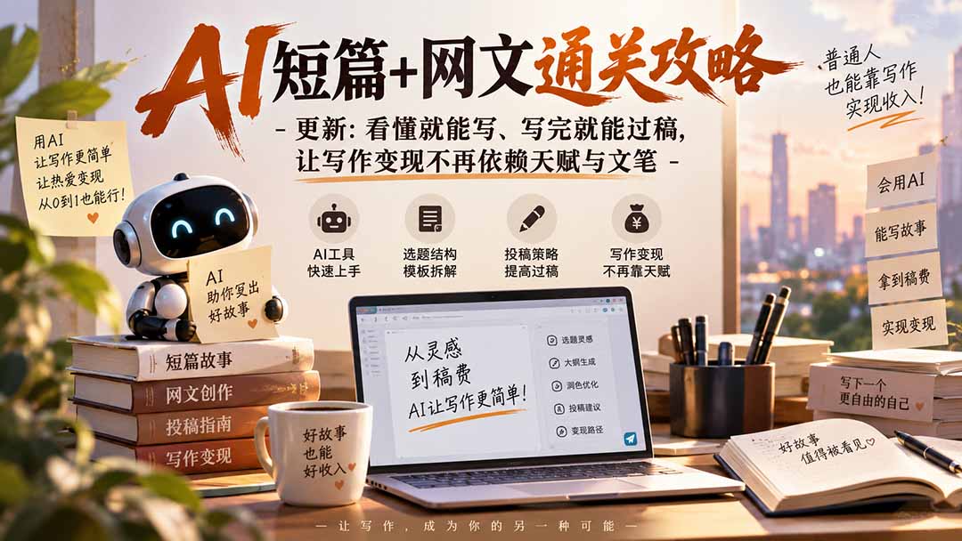 AI短篇+网文通关攻略-更新1009:看懂就能写、写完就能过稿,让写作变现不再依赖天赋与文笔-鼎铸网