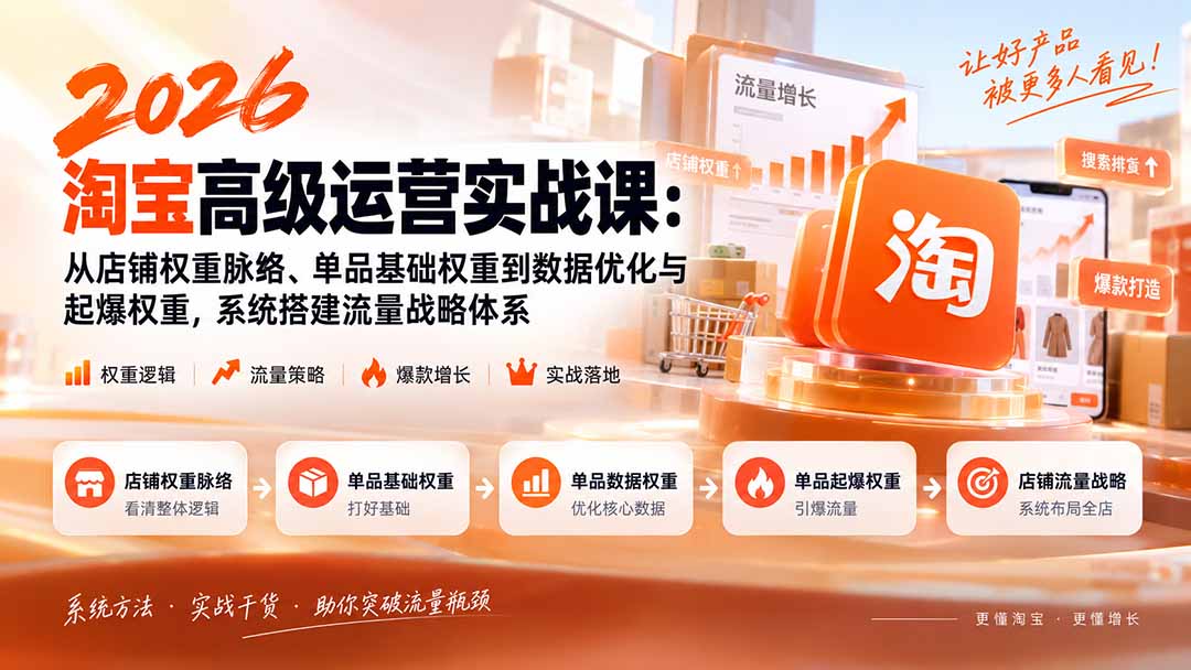 2026淘宝高级运营实战课：从店铺权重脉络、单品基础权重到数据优化与起爆权重，系统搭建流量战略体系-鼎铸网