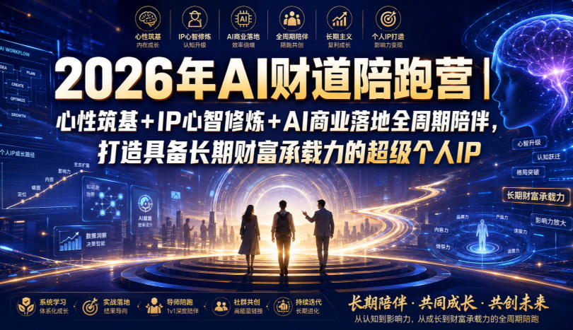 2026年AI财道陪跑营｜心性筑基+IP心智修炼+AI商业落地全周期陪伴，打造具备长期财富承载力的超级个人IP-鼎铸网