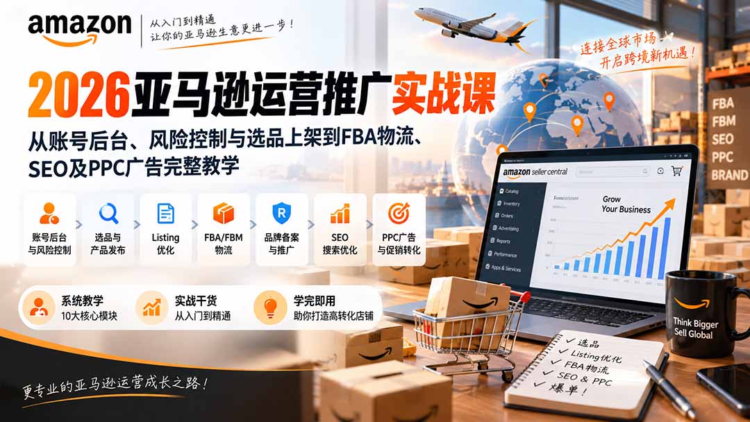 89c2df997045f2b57eae93fa8ba4e7be.jpeg 2026亚马逊运营推广实战课:从账号后台、风险控制与选品上架到FBA物流、SEO及PPC广告完整教学