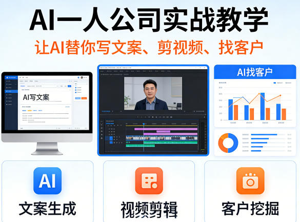 AI一人公司实战教学，让AI替你写文案、剪视频、找客户-鼎铸网