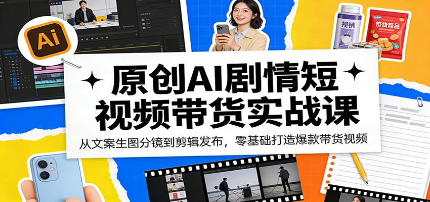 原创AI剧情短视频带货实战课：从文案生图分镜到剪辑发布，零基础打造爆款带货视频-鼎铸网