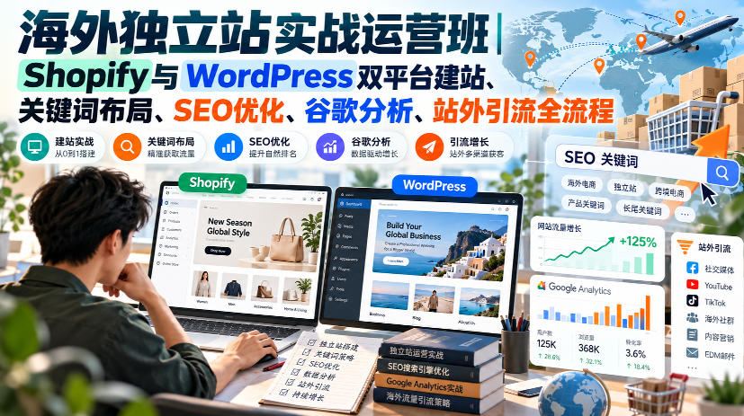 海外独立站实战运营班｜Shopify与WordPress双平台建站、关键词布局、SEO优化、谷歌分析、站外引流全流程-鼎铸网