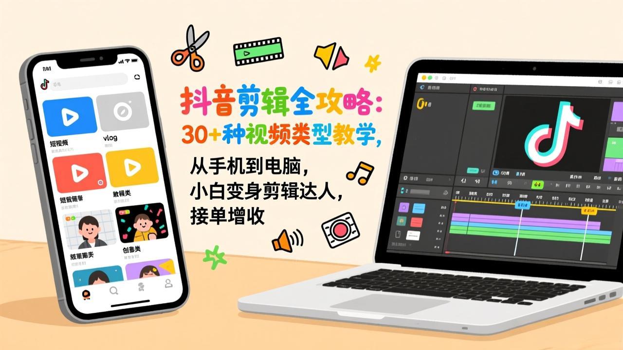 8aa971dd3ebab251d018d2bb9f1b4720.jpeg 抖音剪辑全攻略:30+种视频类型教学,从手机到电脑,小白变身剪辑达人,接单增收