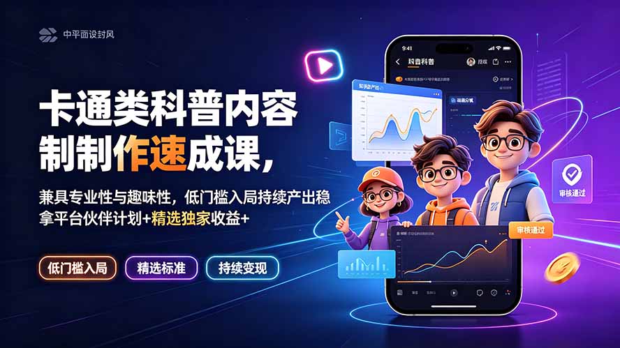 8b1a98605319eaddcbbbdd873b6ec29c.jpeg 卡通类科普内容制作速成课,兼具专业性与趣味性,低门槛入局持续产出稳拿平台伙伴计划+精选独家收益
