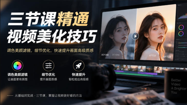 三节课精通视频美化技巧|调色美颜滤镜,细节优化,快速提升画面高级质感-鼎铸网