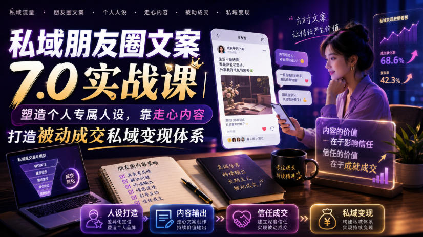 私域朋友圈文案7.0实战课|塑造个人专属人设,靠走心内容打造被动成交私域变现体系-鼎铸网