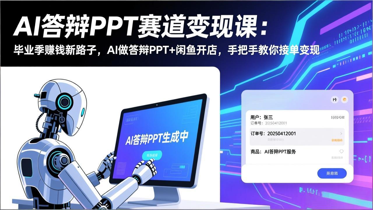 8ca8772a4fd1d8f2865f0caf2f38fbfb.jpeg AI答辩PPT赛道变现课:毕业季赚钱新路子,AI做答辩PPT+闲鱼开店,手把手教你接单变现