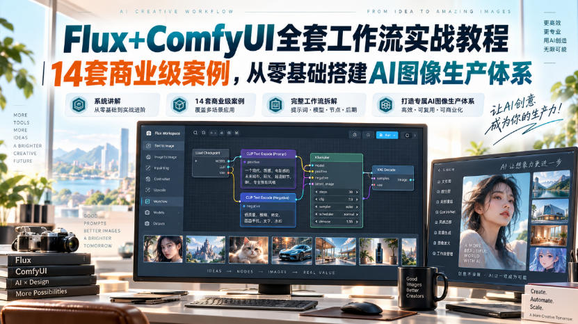 Flux+ComfyUI全套工作流实战教程｜14套商业级案例，从零基础搭建AI图像生产体系-鼎铸网