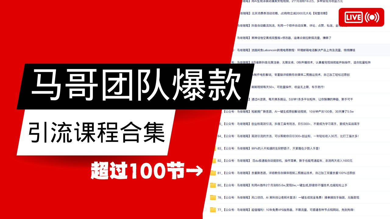 马哥团队【122节】最全项目爆款引流课程合集【持续更新】-鼎铸网