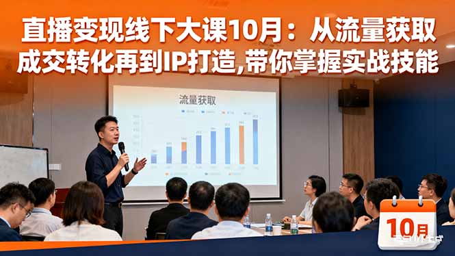 8d0bfe21e2045ad552f96013b3a6b9cb.jpeg 直播变现线下大课10月:从流量获取到成交转化再到IP打造,带你掌握实战技能
