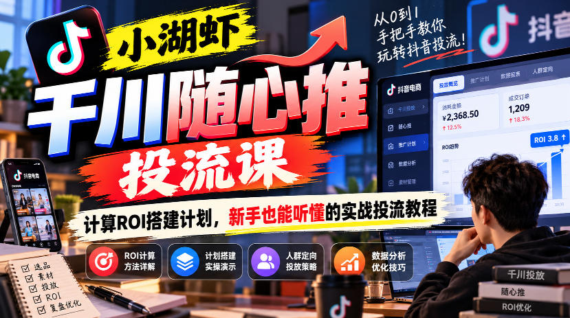 小湖虾千川随心推投流课，计算ROI搭建计划，新手也能听懂的实战投流教程-鼎铸网