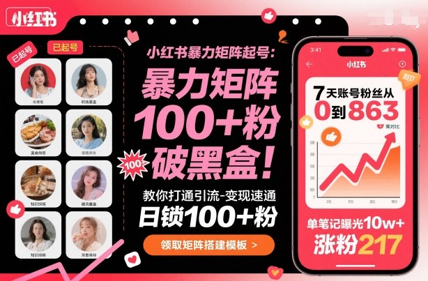 小红书暴力矩阵起号，教你打通引流-变现速通，日锁100+粉，破流量黑盒-鼎铸网