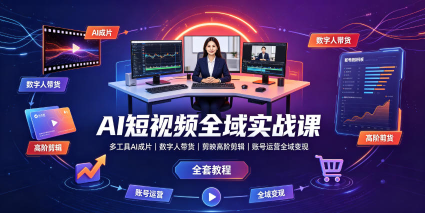 8df0f04037392e11a83e0dc30dd7f151.jpeg AI短视频全域实战课|多工具AI成片、数字人带货、剪映高阶剪辑、账号运营全域变现全套教程