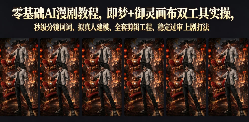 零基础AI漫剧教程，即梦+御灵画布双工具实操，秒级分镜提示词、拟真人建模、全套剪辑工程、稳定过审上剧打法-鼎铸网