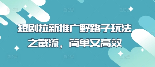 短剧拉新推广野路子玩法之截流，简单又高效-鼎铸网