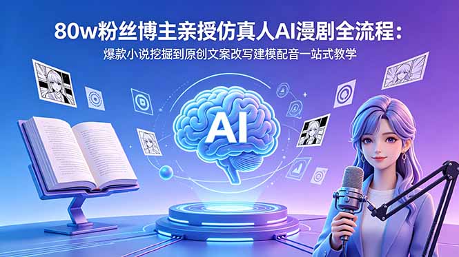 80w粉丝博主亲授仿真人AI漫剧全流程:爆款小说挖掘到原创文案改写建模配音一站式教学-鼎铸网