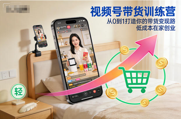 视频号带货训练营,从0到1打造你的带货变现路,低成本在家创业-鼎铸网