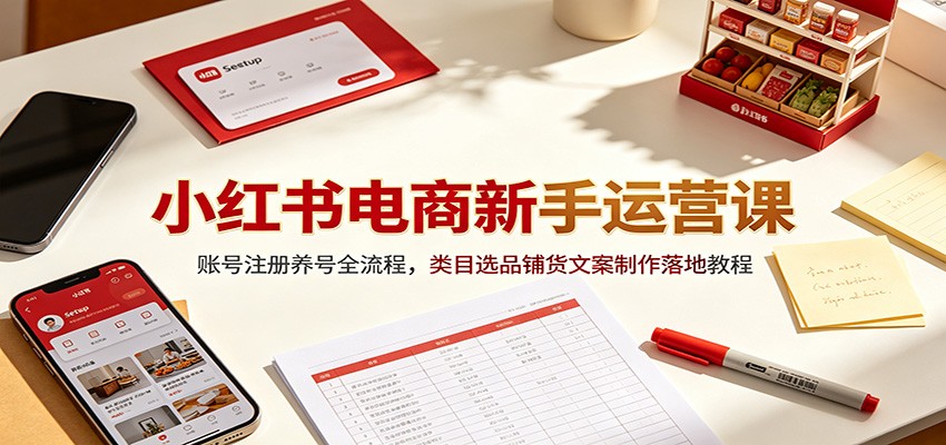 小红书电商新手运营课：账号注册养号全流程，类目选品铺货文案制作落地教程-鼎铸网
