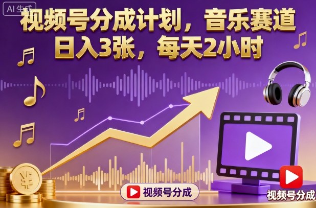 视频号分成计划，音乐赛道，日入3张，每天2小时-鼎铸网