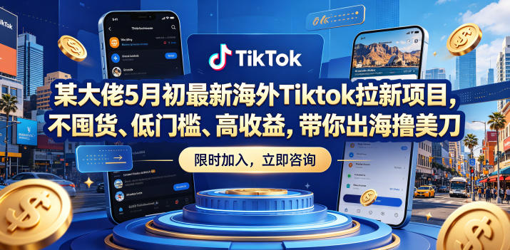 某大佬5月初最新海外Tiktok拉新项目,不囤货、低门槛、高收益,带你出海撸美刀-鼎铸网