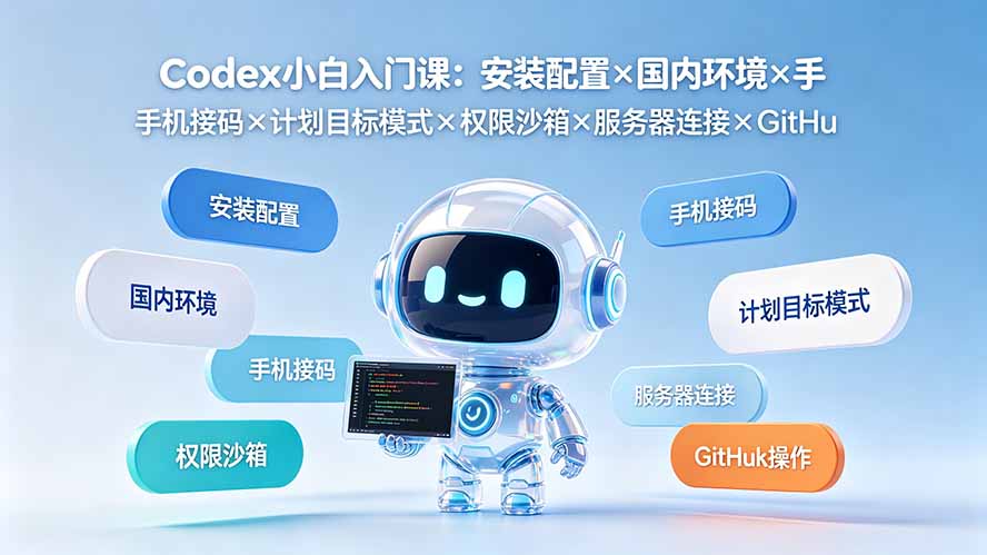 901a6df6ec4f236518b8b0851767c16e.jpeg Codex小白入门课:安装配置×国内环境×手机接码×计划目标模式×权限沙箱×服务器连接×GitHub操作