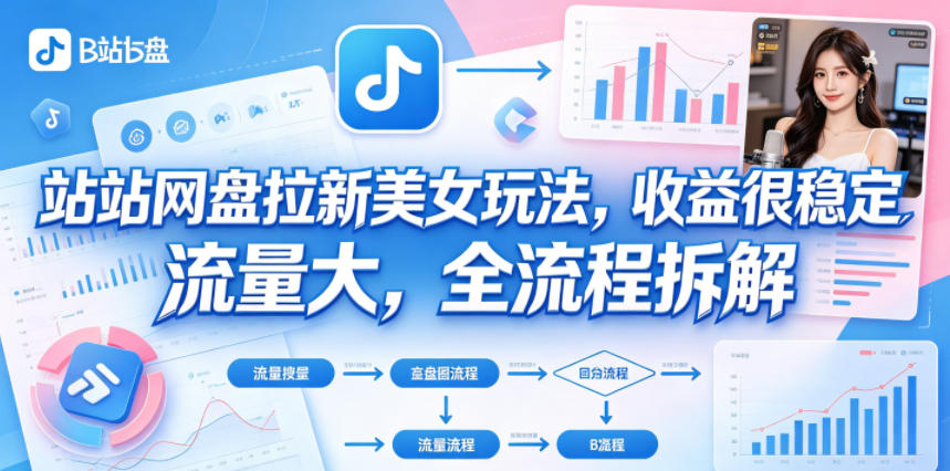 B站网盘拉新美女玩法，收益很稳定，流量大，全流程拆解-鼎铸网