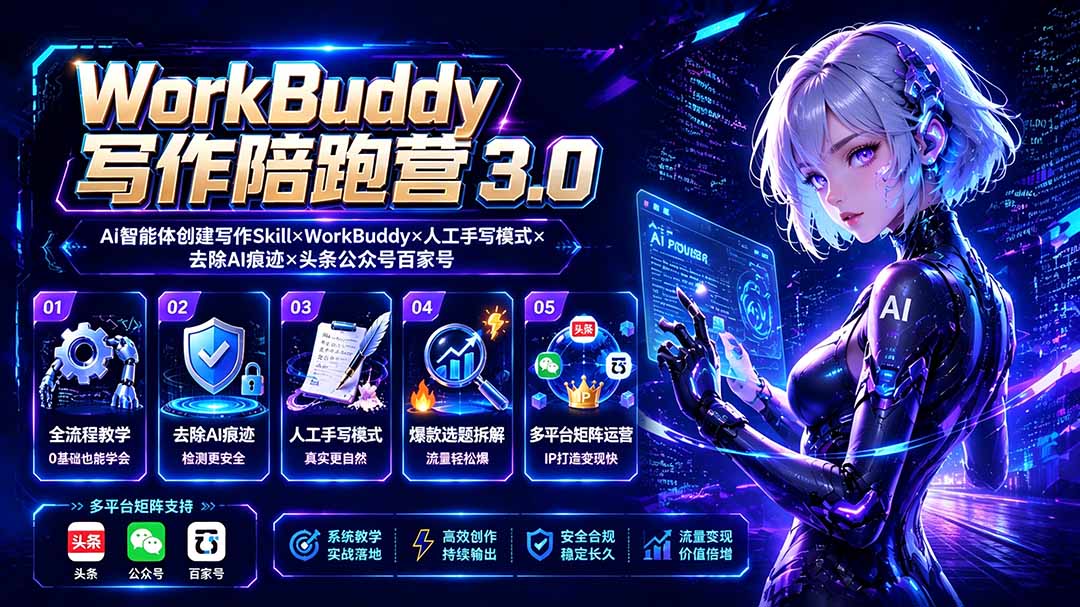 90fa62cb08bb31d96b78f5e4f9810f50.jpeg WorkBuddy写作陪跑营3.0-更新:Ai智能体创建写作Skill×WorkBuddy×人工手写模式×去除AI痕迹×头条公众号百家号