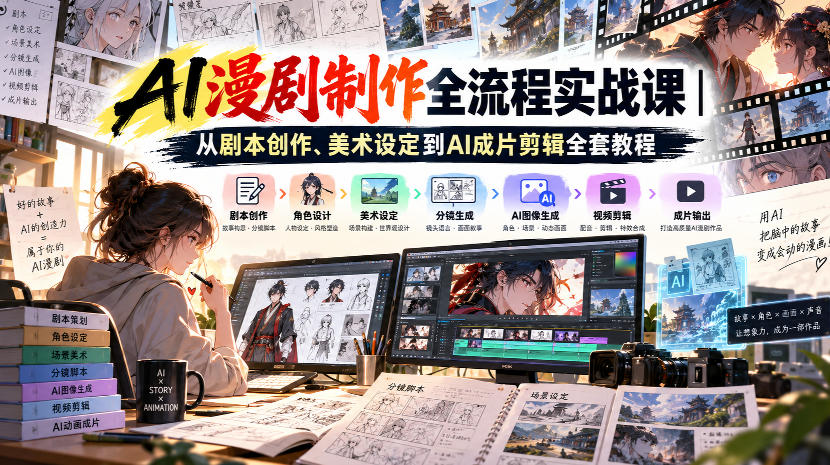AI漫剧制作全流程实战课｜从剧本创作、美术设定到AI成片剪辑全套教程​-鼎铸网
