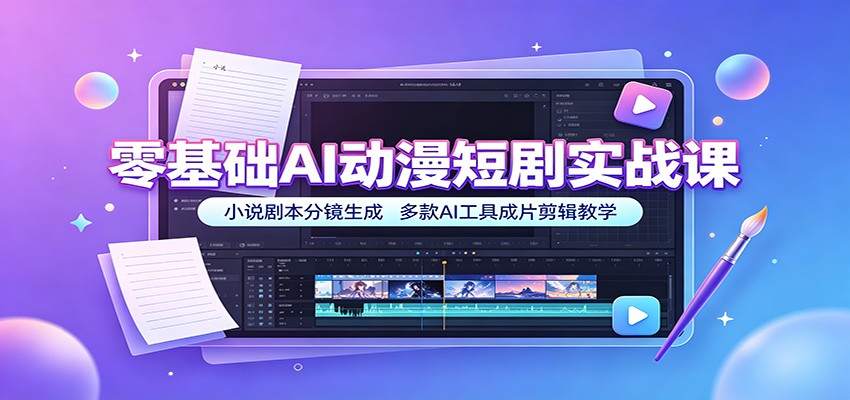零基础AI动漫短剧实战课:小说剧本分镜生成,多款AI工具成片剪辑教学-鼎铸网