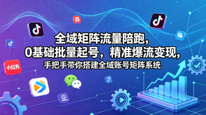 911fda105b727e92dbf6cb6de729a8cc.jpeg 全域矩阵流量陪跑,0基础批量起号,精准爆流变现,手把手带你搭建全域账号矩阵系统