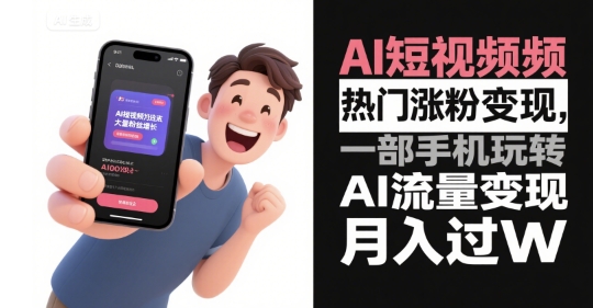 AI短视频热门涨粉变现，一部手机玩转AI流量变现，月入过W-鼎铸网