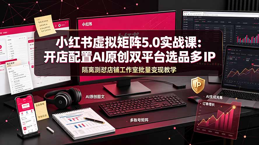 926f4f4d8e153c21da5277fed5e47a01.jpeg 小红书虚拟矩阵5.0实战课:开店配置|AI原创|双平台选品|多IP隔离|测怼店铺工作室批量变现实操教学