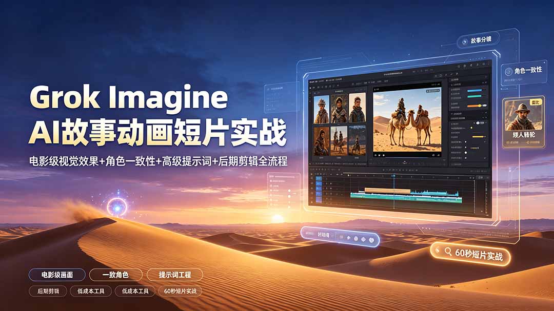 92aff167730bfd21c83f482c84613a14.jpeg Grok Imagine AI故事动画短片实战:电影级视觉效果+角色一致性+高级提示词+后期剪辑全流程